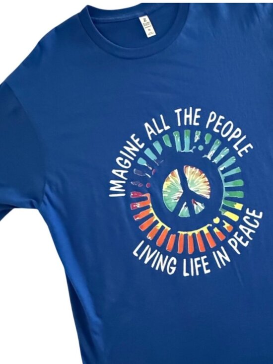 Imagine All The People Tee Mens XL Blue Peace Graphic Beatles Lyrics Unisex Top - Picture 2 of 10